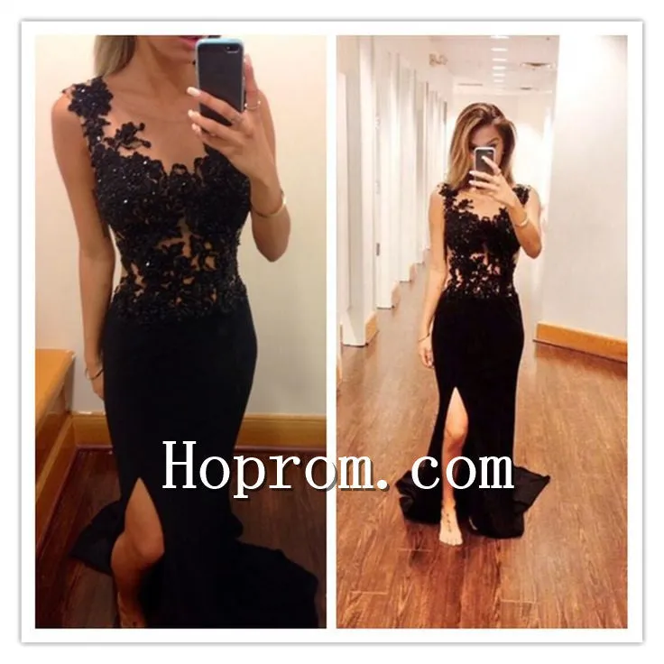 2020 Sleeveless Black Side Slit Prom Dress Evening Dresses