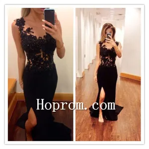 2020 Sleeveless Black Side Slit Prom Dress Evening Dresses