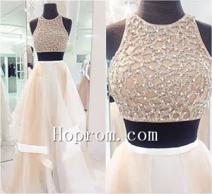 2020 Two Piece Beaded A-Line Prom Dress Evening Dresses