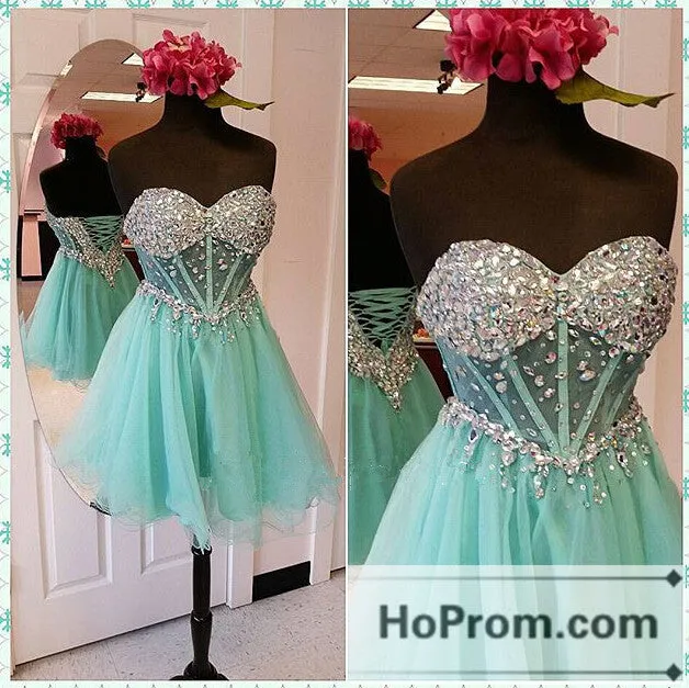 A-line Short Mint Tulle Prom Dresses Homecoming Dresses