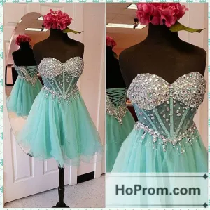 A-line Short Mint Tulle Prom Dresses Homecoming Dresses