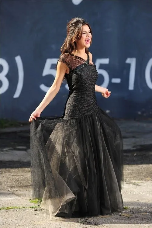 Black Selena Gomez Fit Flare Prom Celebrity Dress Who Says Video Ball Gown