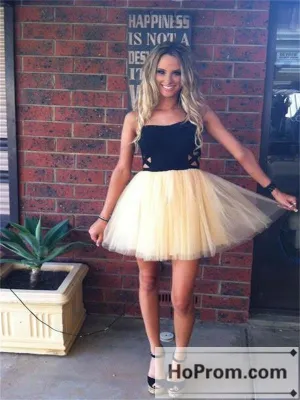 Black Strapless Short Mini Tulle Prom Dresses Homecoming Dresses