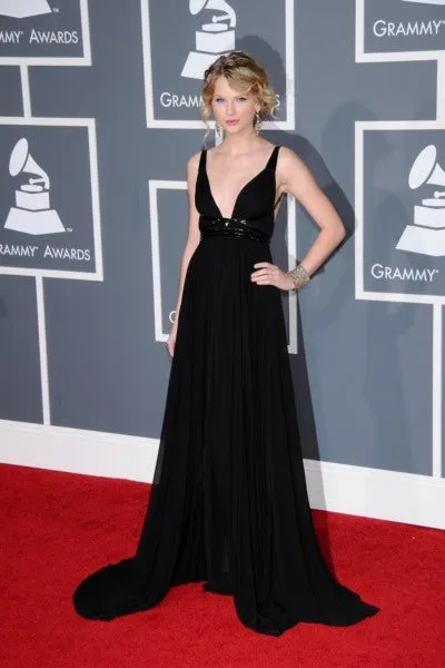 Black Taylor Swift V Neck Backless Dress Long Prom Red Carpet Evening Dress Grammys