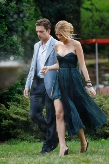 Blue Blake Lively Strapless Prom Celebrity Evening Dress Serena Van Der Woodsen Gossip Girl