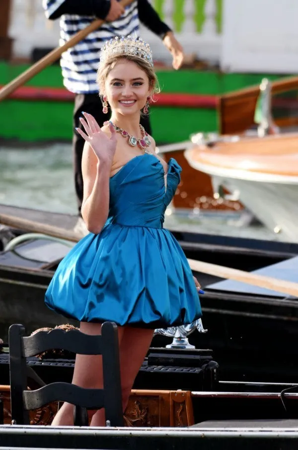 Blue Leni Klum Dress A Line Short Prom Dress