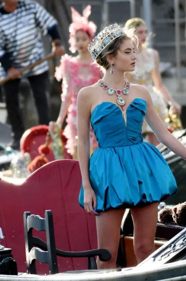 Blue Leni Klum Dress A Line Short Prom Dress