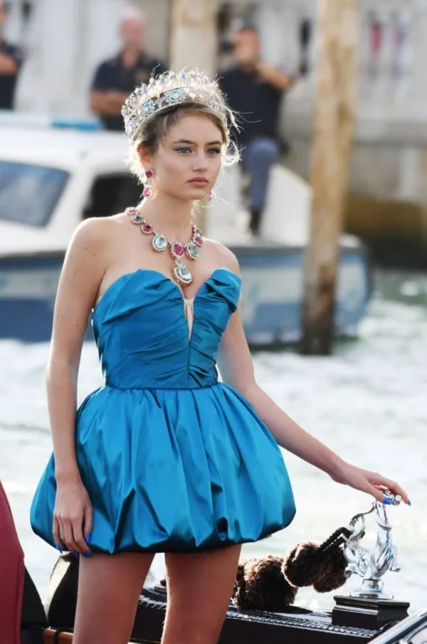 Blue Leni Klum Dress A Line Short Prom Dress