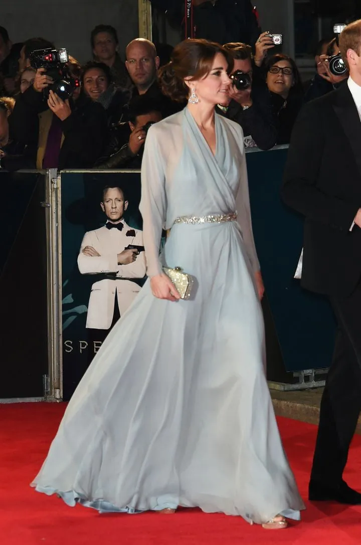 Blue Princess Kate Middleton Sheer Illusion Dress Long Sleeves Prom Red Carpet Dress Spectre Premiere