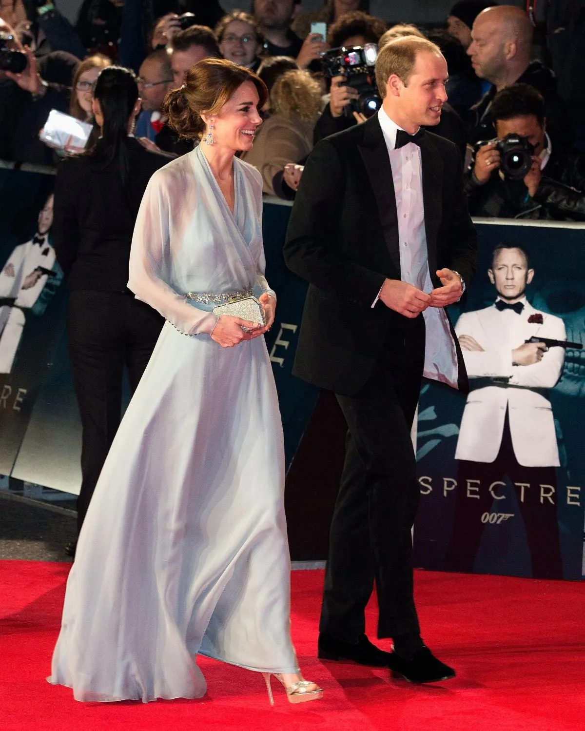 Blue Princess Kate Middleton Sheer Illusion Dress Long Sleeves Prom Red Carpet Dress Spectre Premiere