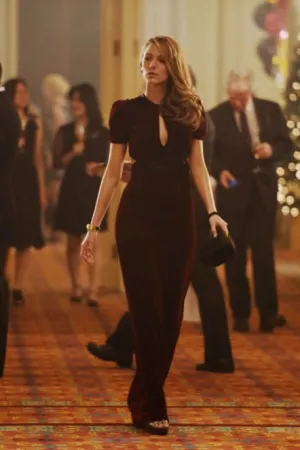 Burgundy Blake Lively Figure hugging Dress Velvet Prom Celebrity Evening Dress The Age of Adaline