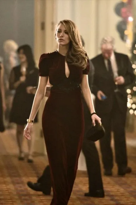 Burgundy Blake Lively Figure hugging Dress Velvet Prom Celebrity Evening Dress The Age of Adaline