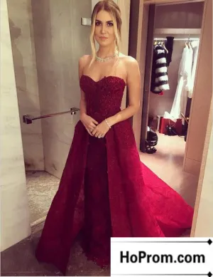 Burgundy Long A-Line Prom Dresses Evening Dress