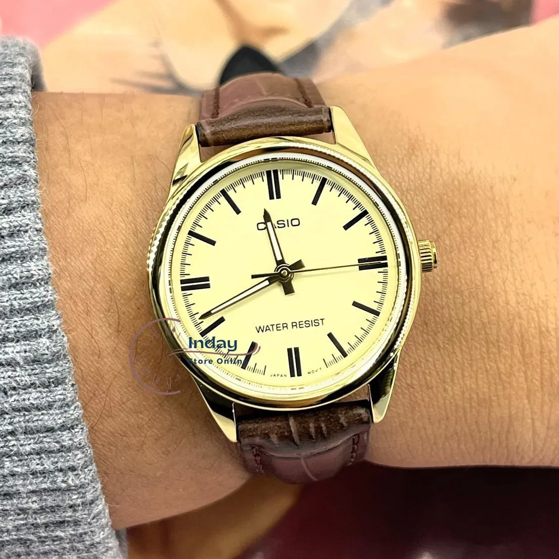 Casio Standard Women's Watch LTP-V005GL-9A Brown Leather Strap Mineral glass