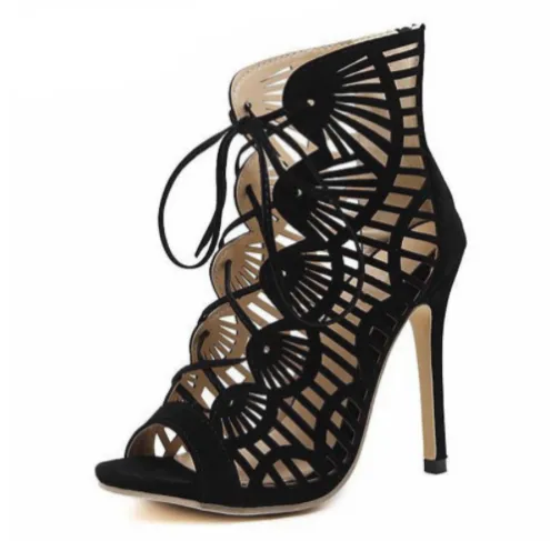 Casual Peep Toe Lace Up Cutout High Heels