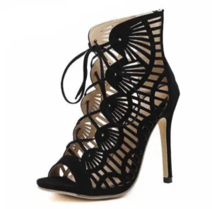 Casual Peep Toe Lace Up Cutout High Heels