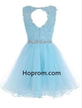 Chiffon Beadings Homecoming Dress, Baby Blue Appliques Homecoming Dress