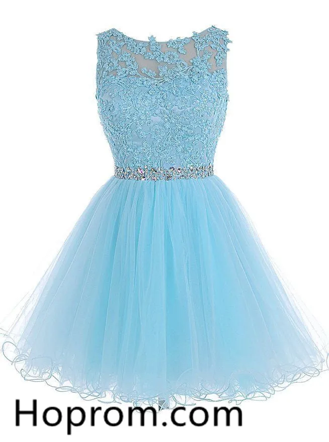 Chiffon Beadings Homecoming Dress, Baby Blue Appliques Homecoming Dress