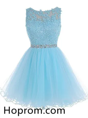 Chiffon Beadings Homecoming Dress, Baby Blue Appliques Homecoming Dress