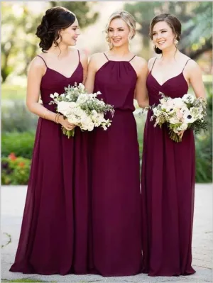 Chiffon spaghetti straps Bridesmaid Dresses Floor Length