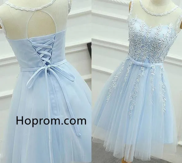 Chiffon Strapless Homehoming Dress, Baby Blue Homehoming Dress