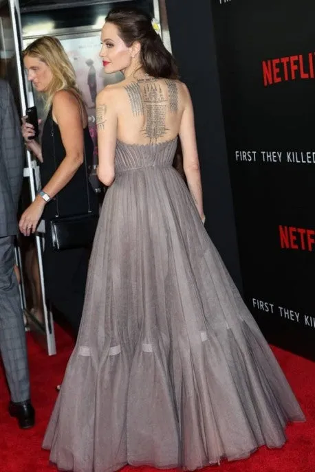 Dark brown Angelina Jolie Strapless Ball Gown Dress Prom Celebrity Red Carpet Dress 'First They Killed My Father' Premiere
