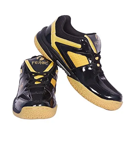 FEROC Black & Golden Unisex Badminton Shoes