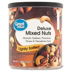 Great Value Lightly Salted, Deluxe Mixed Nuts, 15.25 oz Free & Fast Shipping