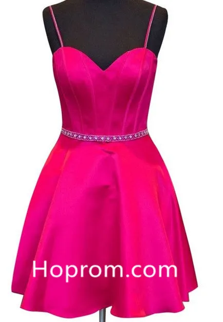 Homecoming Dress with Spaghetti Straps Beading Prom Dress Sweetheart Satin