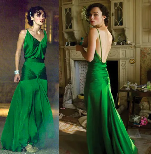 Keira Knightley V-neck Backless Green Dress Spaghetti Straps Prom Dress as Cecelia Tallis from Atonement