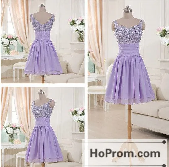 Lavender Chiffon Beading Straps Prom Dresses Homecoming Dresses