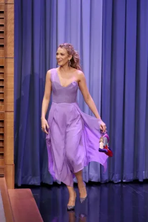 Lilac Blake Lively One shoulder Prom Celebrity Dress Tonight Show with Jimmy Fallon