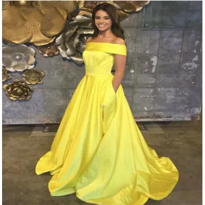 Long Prom Dresses Off The Shoulder Stain A Line Prom DressesFloor Length Party Gown Evening Dress