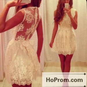 Lovely Cute Lace Short White Prom Dresses Homecoming Dresses