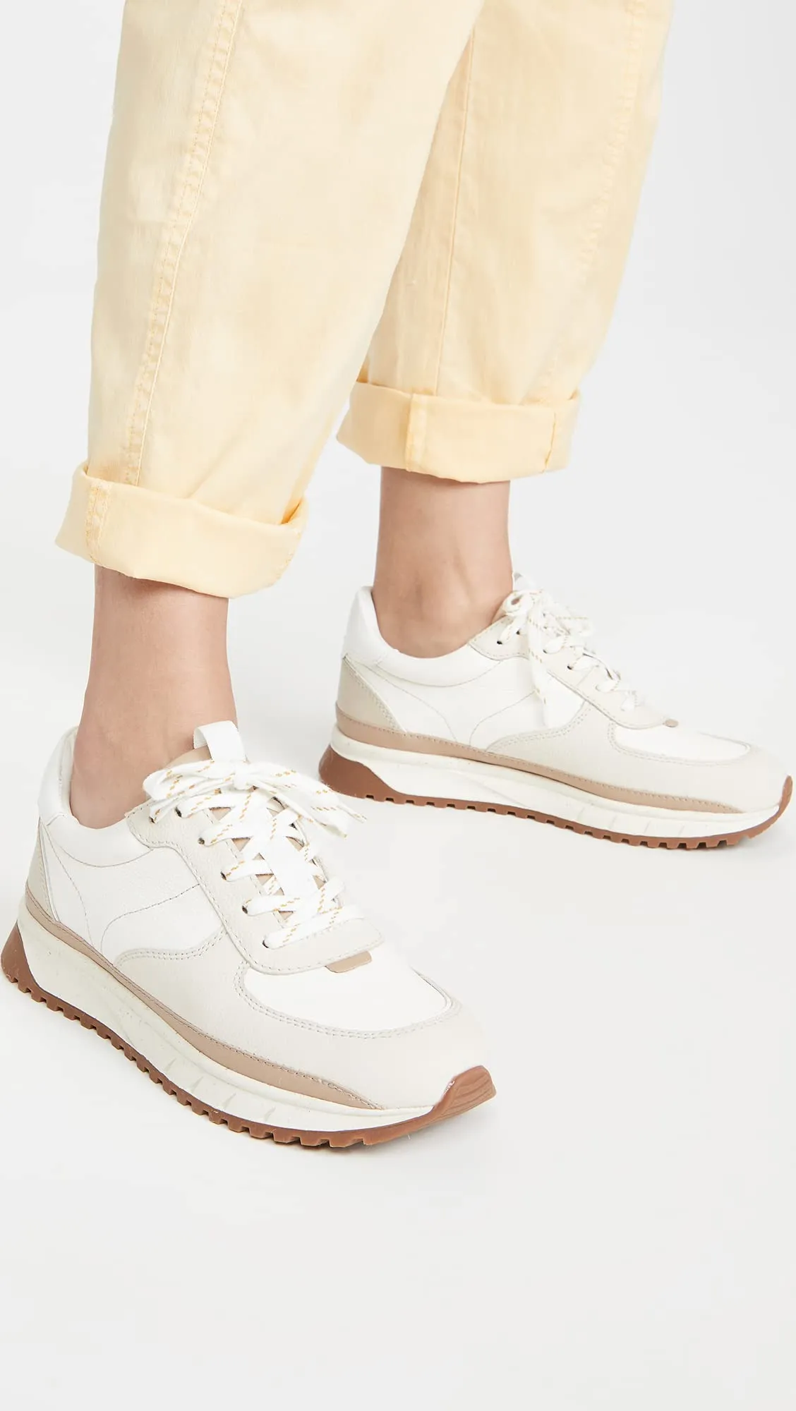 Madewell Women's Kickoff Trainer Sneakers in Neutral Colorblock Leather, Antique Cream Multi, 5.5 Medium US