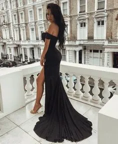 Mermaid Bardot Off The Shoulder Gown One Side Leg Slite Affordable Prom Dresses