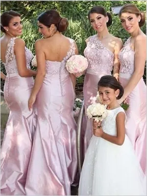 Mermaid One Shoulder Satin Bridesmaid Dresses Floor Length