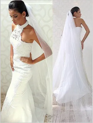 Mermaid Satin Halter Wedding Dresses,Brush Train Sleeveless Wedding Dresses