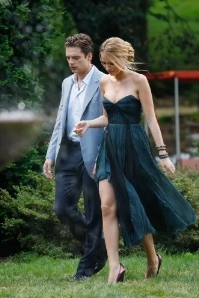 Navy Blue Blake Lively Dress Strapless Prom Dress