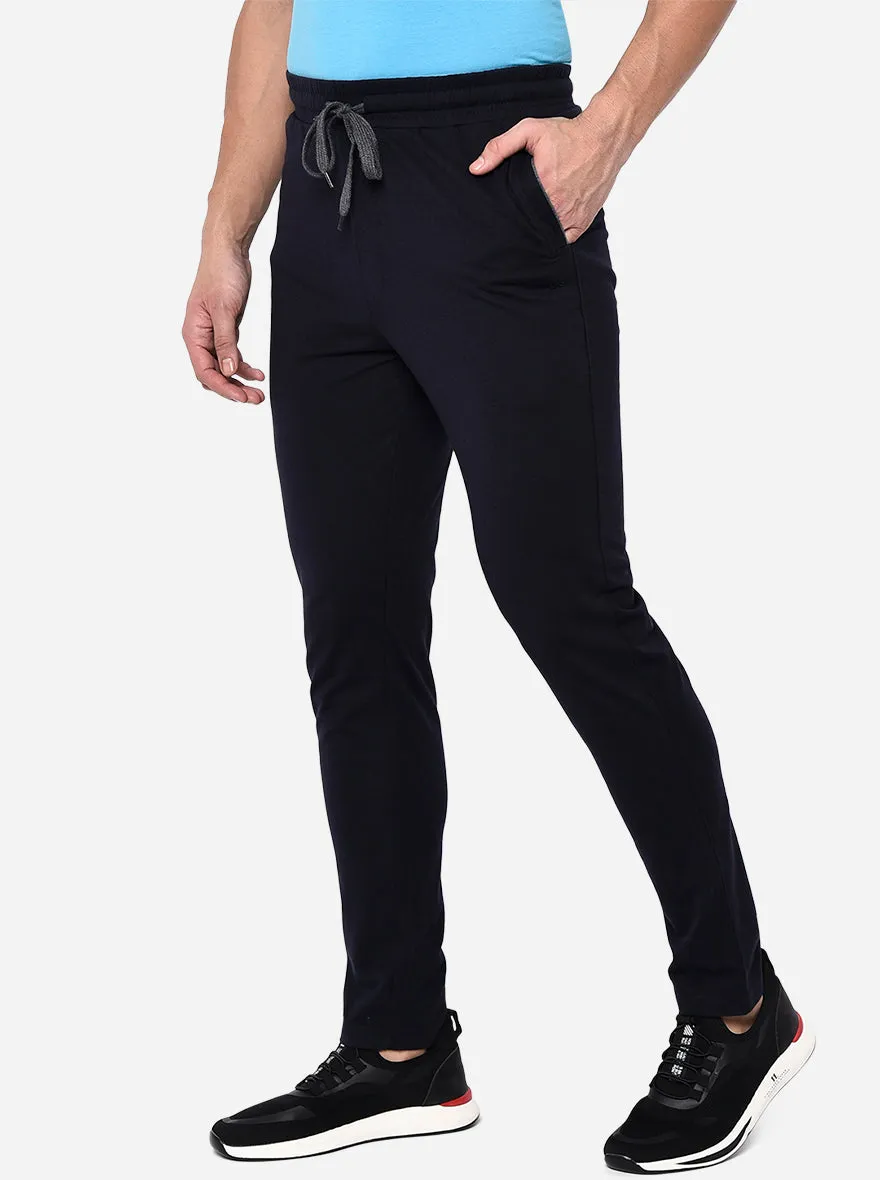 Navy Blue Solid Regular Fit Track Pant | JadeBlue