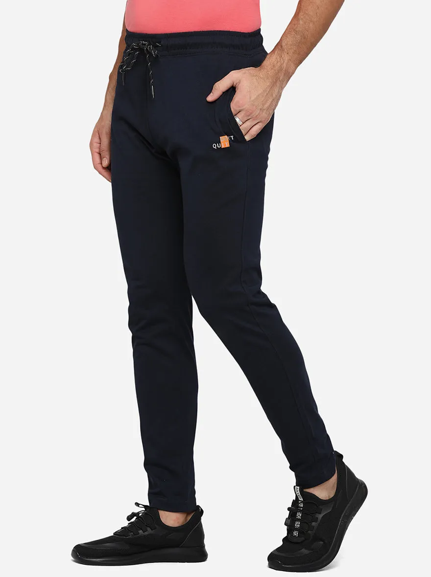 Navy Blue Solid Regular Fit Track Pants | JadeBlue