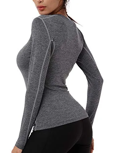 Neleus Women's 3 Pack Dry Fit Athletic Compression Long Sleeve T Shirt,8019,Black/Grey/Coffee,XL