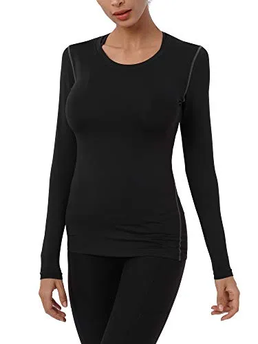 Neleus Women's 3 Pack Dry Fit Athletic Compression Long Sleeve T Shirt,8019,Black/Grey/Coffee,XL