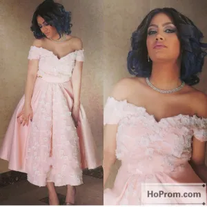 Off Shoulder Pink A-Line Prom Dress Evening Dresses