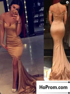 Off Shoulder Satin Mermaid Prom Dresses Evening Dress