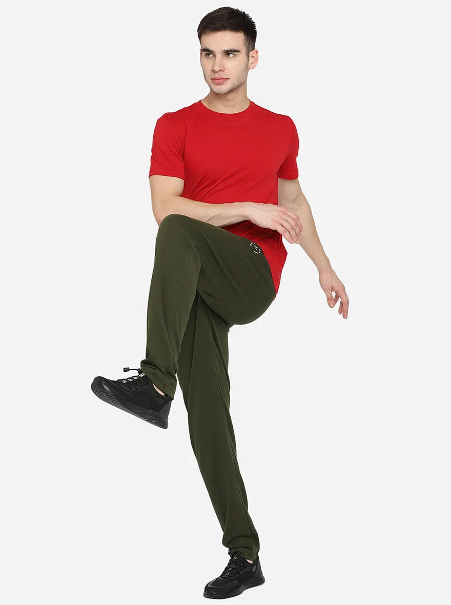 Olive Green Solid Regular Fit Track Pant | JadeBlue