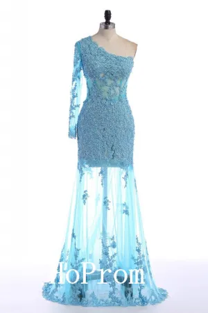 One Shoulder Prom Dresses,Lace Prom Dress,Evening Dress
