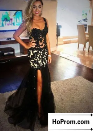 One Shoulder Side Slit Applique Prom Dress Evening Dresses