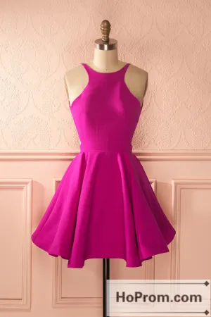 Open Back Hot Pink A-Line Prom Dresses Homecoming Dresses