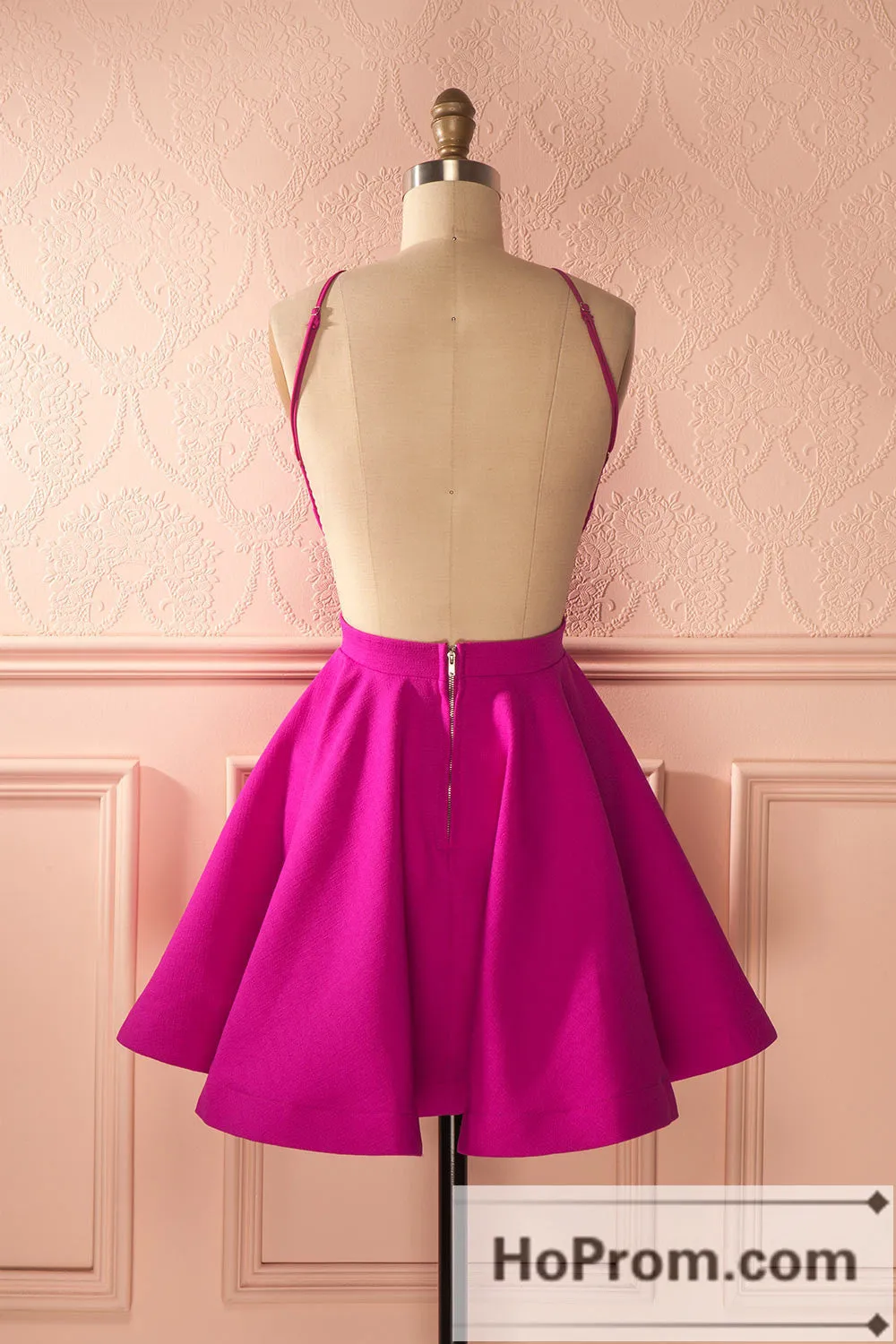 Open Back Hot Pink A-Line Prom Dresses Homecoming Dresses